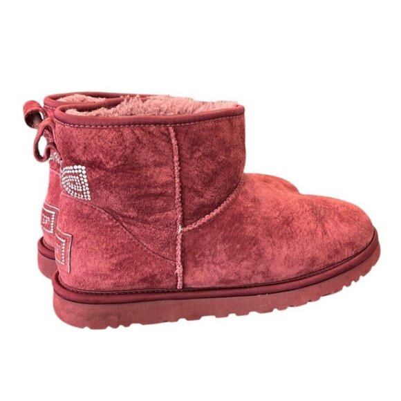 UGG Shoes - UGG Boots Short Swarovski Crystal Bow Womens Sz US 9 Sheepskin Lined Mauve